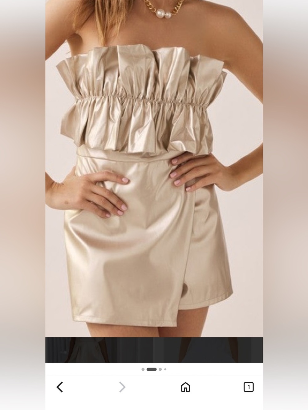 Strapless Metallic Gold Ruffle Mini Dress
